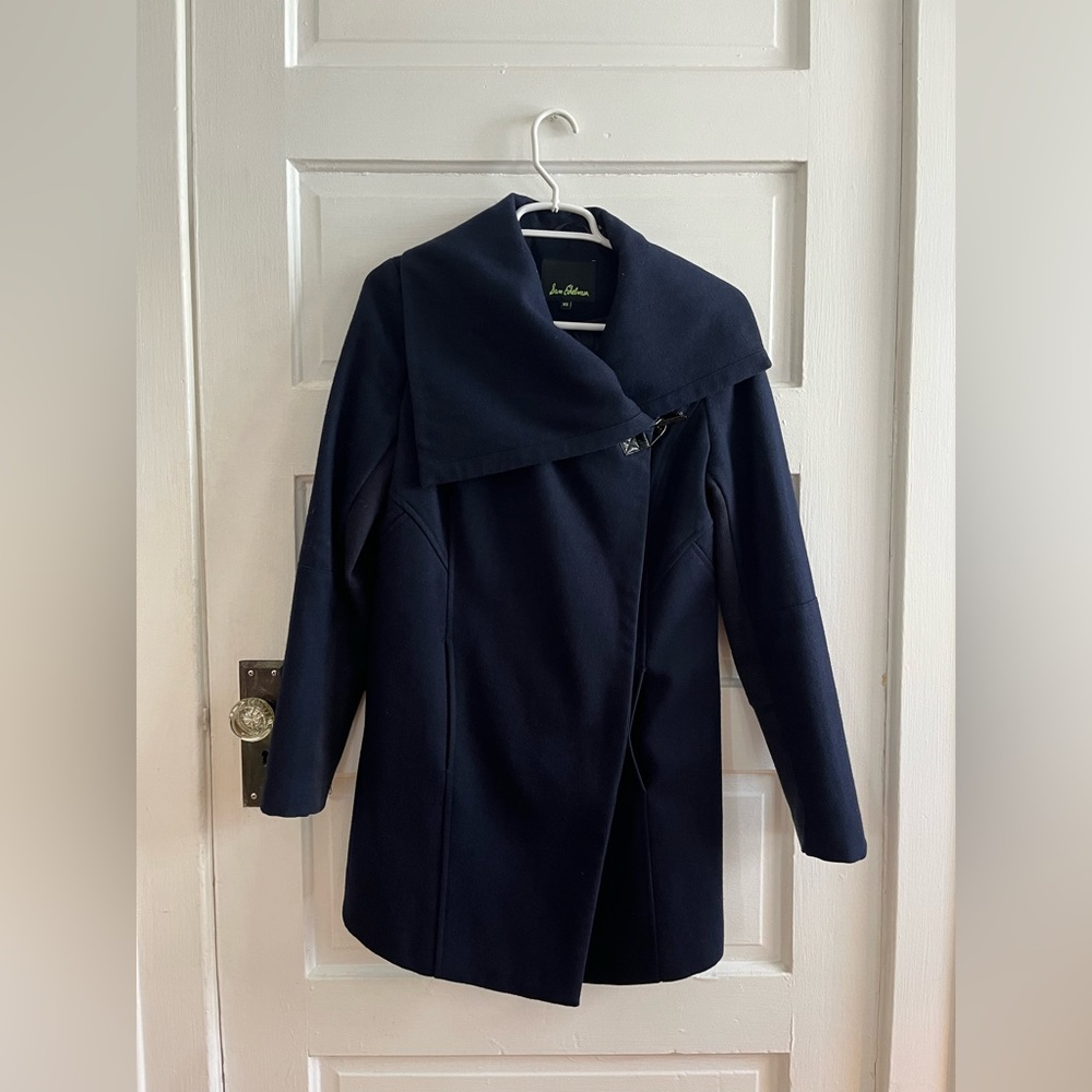 Sam Edelman Asymmetrical Collar Coat in Navy